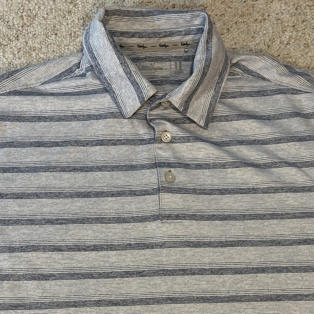 Walter Hagen Men's Perfect 11 Majors Championship Blue-Gray Stripe Golf Polo M